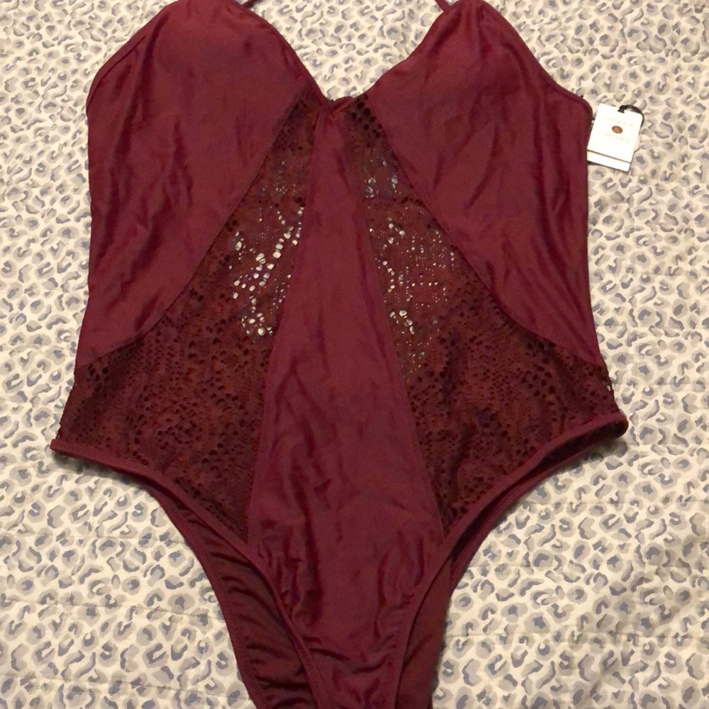 NWT Burgundy Crochet  Swim Suit